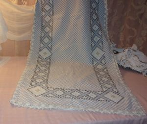  grand rideau ancien en tissu à damiers double tissage , déco shabby