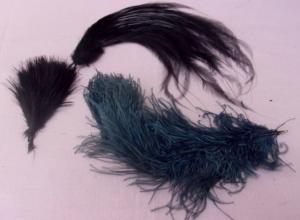  plumes anciennes pour chapeau, plume d'autruche bleu/vert et plumes noires