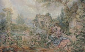 Tapisserie vintage romantique ,  scène campagnarde, grande tapisserie