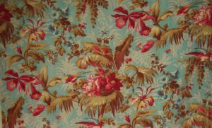 SUPERBE TISSU ANCIEN 19 EME fleurs oiseaux