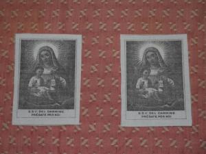 2 images anciennes sur toile, vierge ,scapulaire