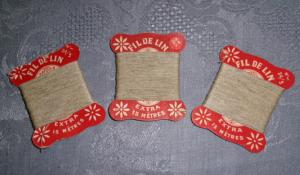 Un lot de 3 cartes anciennes de fil de lin ,  usage et collection
