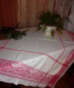  Belle nappe ancienne à motifs de chasse, nappe ancienne carrée