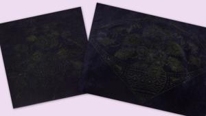2 dessus de coussins anciens à broder ,fleurs , velours noir, époque 1920 