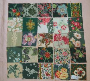 petits coupons pour patchwork, petits coupons de tissus anciens , dominance verte