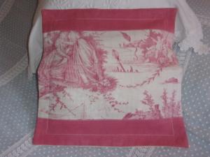 Housse de coussin , tissus anciens, lin et toile de Jouy rose 19 ème, déco shabby, déco romantique