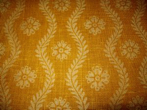 : TISSU ANCIEN TOILE DE JUTE IMPRIMEE FLEURS