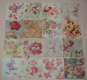 Lot de 16 coupons de tissus anciens pour patchwork