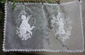  charmant petit rideau ancien , angelots, dentelle main, anges
