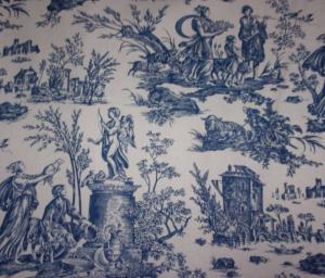  Tissu vintage , impressions toile de Jouy, coloris bleu