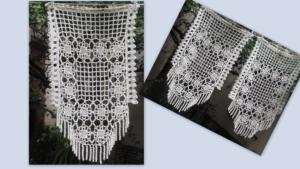 Une paire de rideaux, dentelle ancienne main, crochet , longues pampilles