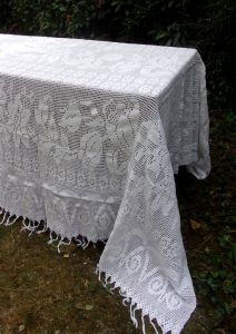  BELLE GRANDE NAPPE ANCIENNE EN DENTELLE DE CROCHET