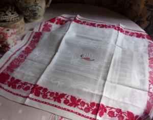 2 belles serviettes anciennes à bandes rouges tissées, BP, linge ancien 