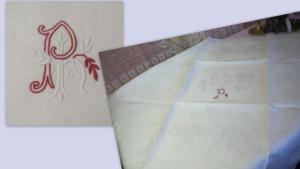 Beau monogramme ancien bicolore, rouge et blanc ,  PH ou PB, sur une très grande serviette