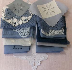   lot éléments anciens bleus , pour créations textiles, scrapbooking, patchwork, dentelles anciennes , broderies anciennes ***