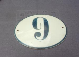  Grande plaque ancienne de maison, avec numéro 9 ou 6 , grande taille, porcelaine blanche et bleue