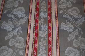 Toile à matelas ancienne, 19ème, jolis motifs de fleurs de pavots, créations, assemblages, patchwork