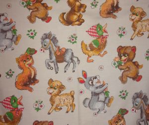 CHARMANT TISSU ANCIEN ENFANTS OURS ANE CANARD CHIEN