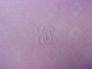 Monogramme ancien JP sur grande serviette ancienne 19 ème , rose