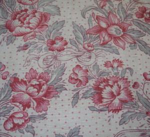 " Beau tissu ancien , lin imprimé de fleurs et rubans............/E/