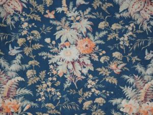 Tissu ancien 19 ème, jolis motifs de fleurs et d'oiseaux pour patchwork