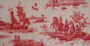 Tissu ancien , scènes romantiques et voiliers, impressions toile Jouy