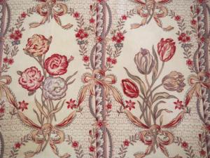 Tissu ancien 1900 , fleurs , tulipes , rubans