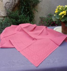5 grandes serviettes anciennes en damassé rose