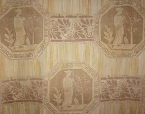 Tissu ancien, décor à" l'antique", tons fanés 