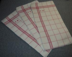 3 torchons anciens , petit monogramme rouge