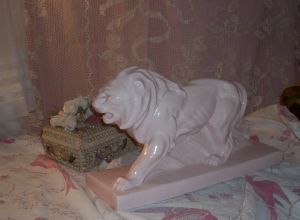 FAIENCE CRAQUELEE ART DECO . LION. DECO SHABBY. ANCIENNE  #