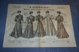 Grande publicité ancienne ou prospectus 1908, A Pygmalion, mode ancienne