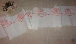 large broderie ancienne, Réalisée à la main, jolies fleurs roses, créations, patchwork