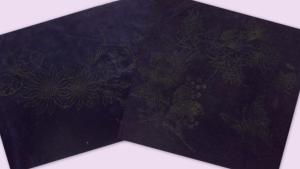 2 dessus de coussins anciens à broder ,fleurs et papillons, velours noir, époque 1920 