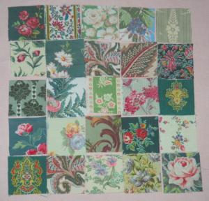  petits coupons de tissus anciens pour patchwork , dominance verte