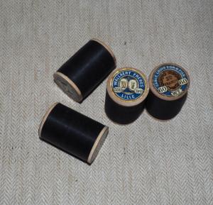bobine de fil ancienne WALLAERT, cablé 6 fils N° 60, bobine en bois, fil noir @