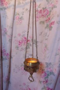 jolie suspension ancienne en laiton et verreries, lanterne