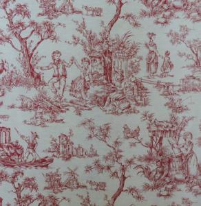 Tissu ancien ou vintage , impressions toile de Jouy, coloris rose framboise