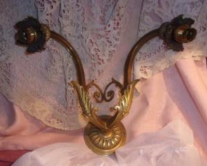 grande double  applique ancienne en bronze , branches de fleurs