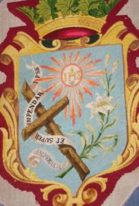 "  Grande tapisserie ancienne 19 ème pour bannière religieuse
