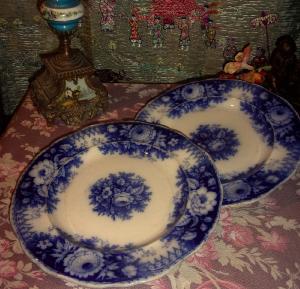  UNE GRANDE ASSIETTE ANCIENNE DECOR JARDINIERE..BLEUE