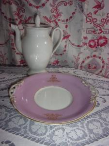  Plat ancien 19 ème, déco shabby-chic, mauve