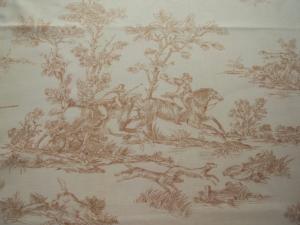   tissu vintage, impression toile de Jouy, chasse, chasse à courre