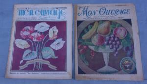 2 revues anciennes  " Mon Ouvrage " 1932, 1936 , modèles au point de croix