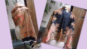 Grande étole ancienne en soie imprimée de motifs cachemire