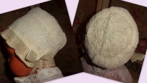  Joli bonnet ancien pour bébé en tulle brodé