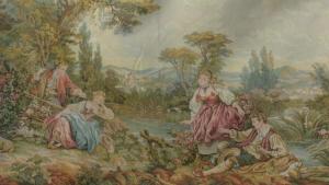 Tapisserie vintage romantique ,  scène campagnarde, grande tapisserie