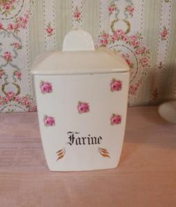 Pot ancien à épices , motif de roses , déco shabby, Farine