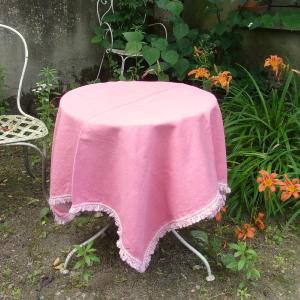    NAPPE LIN ROSE ANCIEN ET GALON original