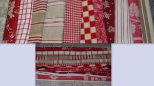 Bon lot de tissus anciens rouges pour créations, coloris rouge